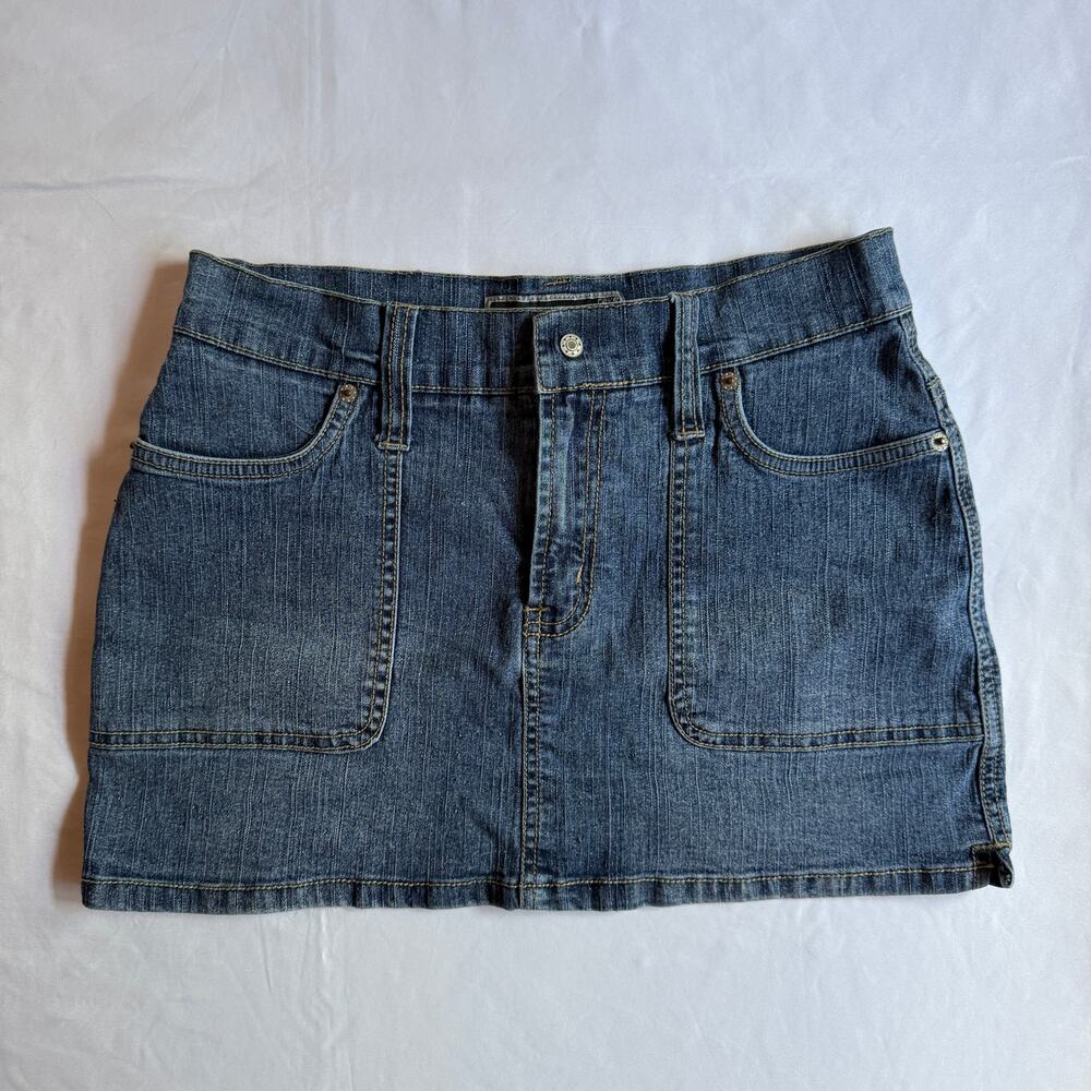 Y2K R4R Rave Jeans Low Rise Denim Micro Mini Skirt Sz XS/S Clubwear Going Out
